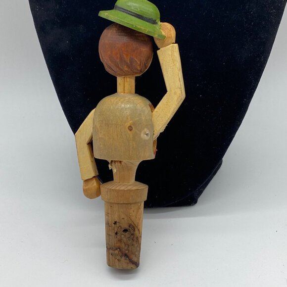 Vintage Mechanical Hand-Carved Wooden Wine Cork Stopper Animated Drinker - Picture 3 of 10